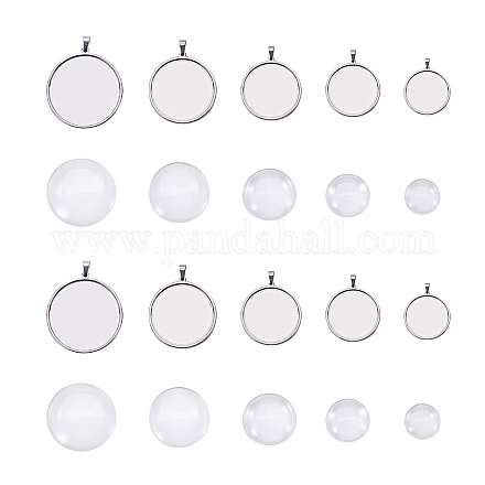UNICRAFTALE 10 Sets 5 Sizes Pendant Jewelry Making Kits 304 Stainless Steel Pendant Cabochon Setting and Transparent Glass Cabochons Metal Large Hole Pendant Finding for DIY Pendant Jewelry Making DIY-UN0001-02P-1