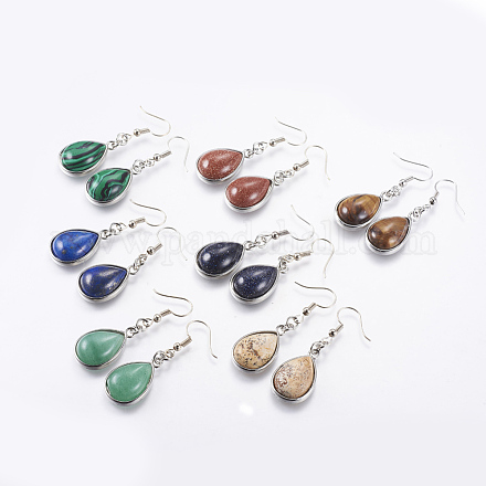 Natural & Synthetic Mixed Stone Dangle Earrings EJEW-P143-A-1