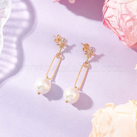 Стеклянная звезда из нержавеющей стали 304 с круглыми подвесными серьгами-гвоздиками EJEW-JE06481-01-1