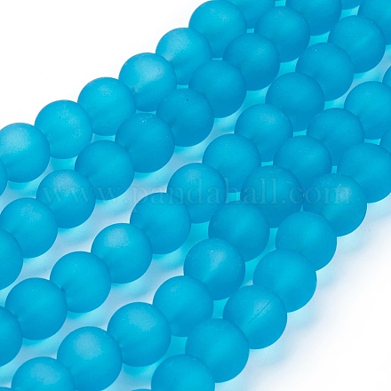 Brins de perles rondes en verre transparent givré turquoise foncé X-GLAA-S031-6mm-37-1