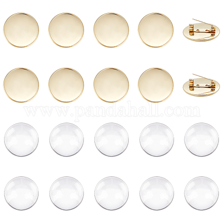 UNICRAFTALE 10 Sets 25mm Flat Round Brooch Pin with Glass Cabochons 304 Stainless Steel Brooch Bezel Trays Golden DIY Brooch Making Kits for Badge Corsage Name Tags DIY Jewelry Making DIY-UN0050-22G-1