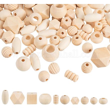 Pandahall 250 г ассорти из натурального дерева круглые и кубические WOOD-PH0008-86-1