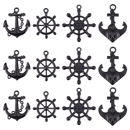 SUPERFINDINGS 24Pcs 4 Styles Nautical Charm Pendants Anchor Rudder Alloy Pendents Electrophoresis Black Alloy Pendents for Necklace Bracelet Jewelry Making FIND-FH0004-58-1