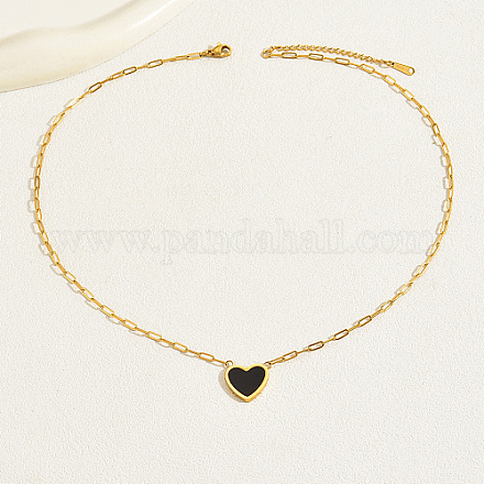 Colliers à pendentif coeur en coquillage naturel avec chaînes trombones en acier inoxydable doré EU3732-1-1