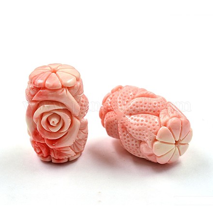 Carved Column Dyed Synthetical Coral Beads CORA-P001-05-23mm-1
