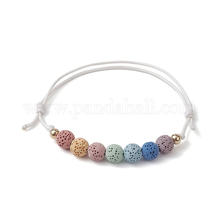 Bracelets de perles tressées rondes en pierre de lave naturelle teinte BJEW-JB09906-1