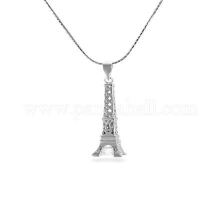 TINYSAND Sterling Silver Eiffel Tower with Rhinestone Pendant Necklaces TS-N153-S-18-1