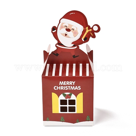 クリスマステーマ紙折りギフトボックス  プレゼント用キャンディークッキーラッピング  レッド  サンタクロース  8.5x8.5x19cm CON-G012-04A-1