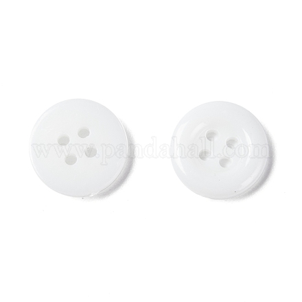 アクリルボタン  衣装デザインのためのプラスチック製の縫製ボタン  4穴  染め  フラットラウンド  ホワイト  12x2mm  穴：1mm X-BUTT-E075-A-01-1
