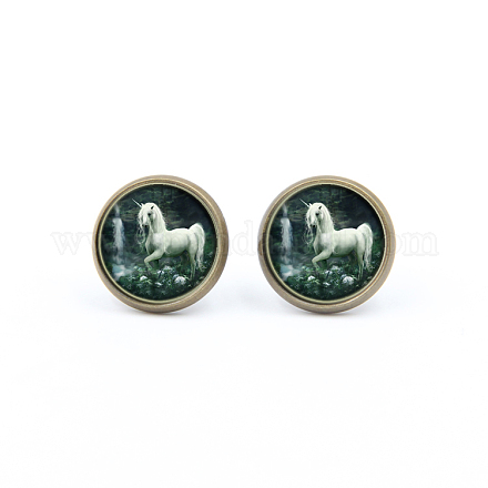 Picture Glass Stud Earrings EJEW-O088-108-1