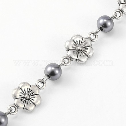 Chaînes en perles de verre rondes manuelles pour fabrication de bracelets et colliers AJEW-JB00080-02-1