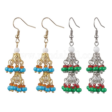 2 пара двухцветных сережек-подвесок из нержавеющей стали 304 EJEW-MZ00130-1