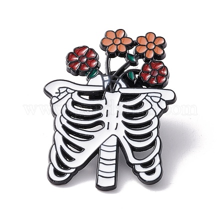 Нагрудный скелет с цветочной эмалевой булавкой FIND-K005-09EB-1