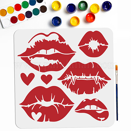 Lip Paint Stencils 11.8×11.8inch Large Kiss Lips Love Lips Lipstick Mouth Stencil with Paint Brush Reusable Woman Lip Print Templates for Wood Wall Furniture Canvas Decor DIY-MA0003-43B-1