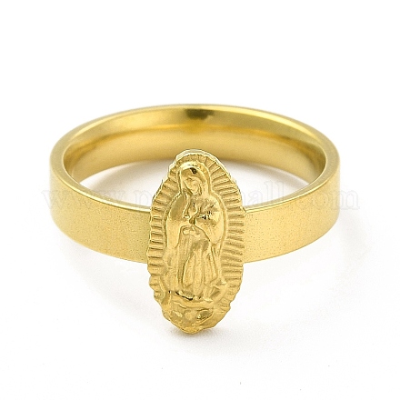 Вакуумное покрытие 304 овальное кольцо из нержавеющей стали с кольцом на палец Девы Марии для женщин RJEW-A013-02G-02-1