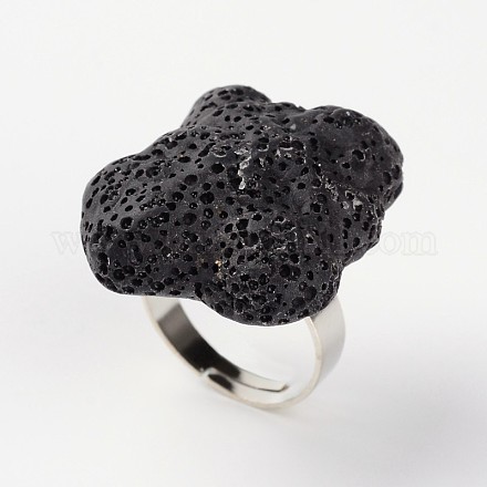 Pepitas ajustables anillos de dedo de piedras preciosas de roca de lava RJEW-I019-11-1