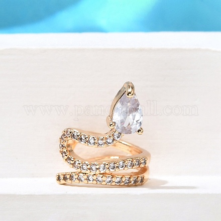 Серьги-каффы из латуни с прозрачным кубическим цирконием EJEW-Q025-02G-1