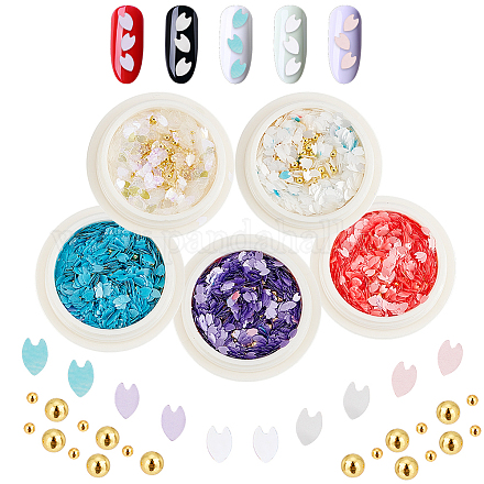 OLYCRAFT 5 Boxes Nail Sequins Sakura Sequins Nail Art Glitter with Metal Ball Cherry Blossom Filling Sequin Resin Epoxy Art Craft Paint Glitters for Nail Art Craft Makeup Hair Decoration - 5 Colors MRMJ-OC0003-40-1