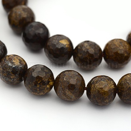 Faceted Natural Bronzite Round Bead Strands G-M272-07-8mm-1