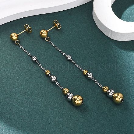 Двухцветные круглые серьги-гвоздики с кисточками из нержавеющей стали 304 EJEW-A136-05A-GP-1