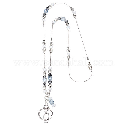 Lanières de carte d'identité de chaîne de perles de verre AJEW-WH0324-49-1