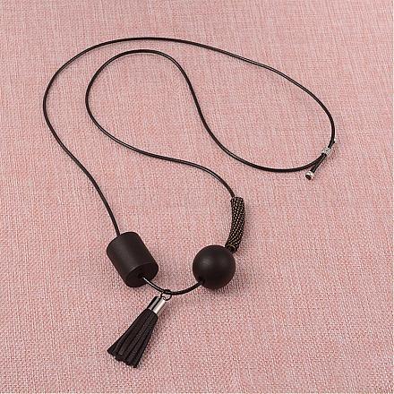 Tibetan Style Alloy Adjustable Leather Cord and Suede Cord Pendant Necklaces NJEW-K050-02B-1