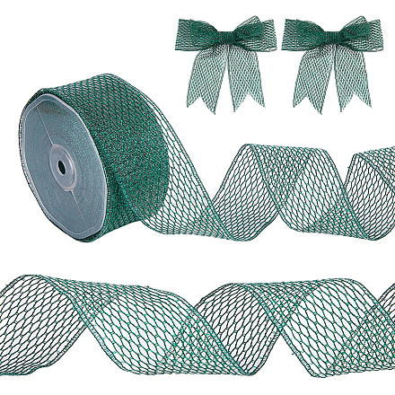 Superfindings cinta de malla de poliéster verde 1-7/8 pulgada x 19.69 yardas cinta de malla brillante cinta con cable cinta para árbol de navidad para decoración del hogar envoltura de regalos manualidades diy DIY-WH0292-83A-1