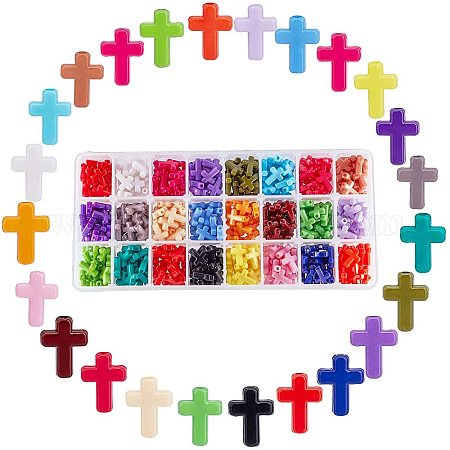 Wholesale PandaHall 480 pcs 24 Mixed Color Opaque Chunky Acrylic Cross  Beads For Jewelry Making 