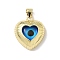 Brass Resin Pendants, Heart with Eye, Long-Lasting Plated, Rack Plating, Cadmium Free & Lead Free, Real 18K Gold Plated, 19x17x5.5mm, Hole: 4x3.5mm