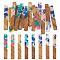 16Pcs 8 Colors  Resin and Walnut Pendants, Rectangle, Mixed Color, 51.5x7.5x2.5mm, Hole: 1.8mm