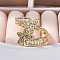 Rack Plating Brass Micro Pave Clear Cubic Zirconia Open Cuff Finger Rings for Women, Long-Lasting Plated, Flower, Real 18K Gold Plated, Inner Diameter: 18mm, Adjustable