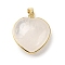 Natural Quartz Crystal Pendants, with Rack Plating Brass Finding, Cadmium Free & Lead Free, Golden, Heart, 24.5x21.5x10~10.5mm, Hole: 5.5x4mm