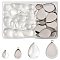 DIY Teardrop 304 Stainless Steel Pendant Making Kits, Stainless Steel Color, Pendant Cabochon Settings: 17.5~29x10.5~18.5x1.5mm, Hole: 1.6~2.5mm, Tray: 14~24.5x10~18mm, 30pcs; Cabochons: 14~25x10~18x4~5mm, 30pcs