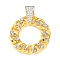 Rack Plating Brass Micro Pave Cubic Zirconia Pendants, with Link Chain Shape, Round, Real 18K Gold Plated, 30x25x6.5mm, Hole: 4x4mm