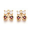 Brass Micro Pave Cubic Zirconia Charms, Bowknot & Heart, Real 18K Gold Plated, Orange Red, 9~10x8.5~9.5x2mm, Hole: 1.2mm