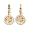 304 Stainless Steel Rhinestone Dangle Earrings, Flat Round with Clover Hoop Earrings for Women, Real 18K Gold Plated, 36x17mm