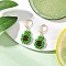 304 Stainless Steel Glass Seed Beads Avocado Dangle Earrings, Golden, Green, 37x15.5mm