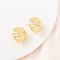 Textured Round Brass Stud Earrings, Real 18K Gold Plated, 18x18mm