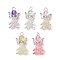 Glass Pendants, Angel Charms, with Platinum Iron Flat Head Pins & Alloy Finding, Mixed Color, 34x8x16.5mm, Hole: 3mm
