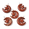 Natural Red Jasper Pendants, Moon with Star Charms, with Copper Wire Loops, Platinum, 36~37x27~28x7.5~8mm, Hole: 4mm