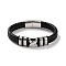 Men's Braided Black PU Leather Cord Bracelets, Cross 201 Stainless Steel Link Bracelets with 304 Stainless Steel Magnetic Clasps, Stainless Steel Color, 9 inch(22.8cm)