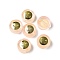 Transparent Spray Painted Glass Beads, with Golden Brass Findings, Flat Round with Smile, Light Salmon, 11.5x4mm, Hole: 1.2mm
