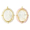 2Pcs 2 Colors Rack Plating Brass Micro Pave Cubic Zirconia & Shell Pendants, Long-Lasting Plated, Cadmium Free & Lead Free, Real 18K Gold Plated, Oval with Virgin Mary Pattern Charms, Mixed Color, 30x22.5x4mm, Hole: 1.5mm, 1pc/color
