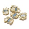 Natural Pearl Links Connectors, with Dyed Natural Aquamarine & Brass Findings, Rectangle, Faceted, Golden, 39~42.5x28.5~29x5.5~6.5mm, Hole: 1.2~1.4mm