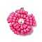 Glass Seed Beaded Daisy Pendants, with Shell Pearl & Stainless Steel Color Jump Ring, Cerise, 18~19x18x4mm, Hole: 3.5mm