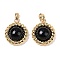 Brass with Glass and Imitation Agate Pendants, Flat Round, Real 18K Gold Plated, 20.5x17x6.5mm, Hole: 4x2mm