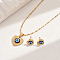 Vintage 201 Stainless Steel & Plastic Heart with Evil Eye Stud Earrings & Pendant Necklaces Set for Women, Golden