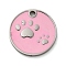 304 Stainless Steel Pendants, with Enamel, Flat Roun with Paw Print Charm, Pearl Pink, 15x1.5mm, Hole: 1.6mm