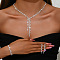 Alloy Rhinestone Tassel Pendant Necklace & Stud Earring & Ring, Crystal, 370mm & 50mm & 190mm