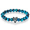 Natural Dyed Blue Tiger Eye Round Beads Stretch Bracelets, Stainless Steel Jewelry for Men, Wolf
